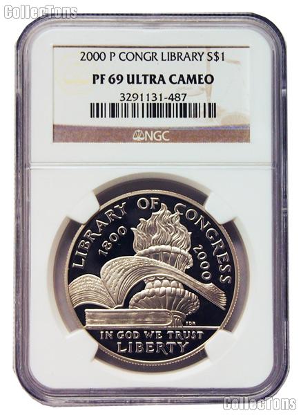 2000-P Library of Congress Bicentenial Commemorative Proof Silver Dollar in NGC PF 69 Ultra Cameo