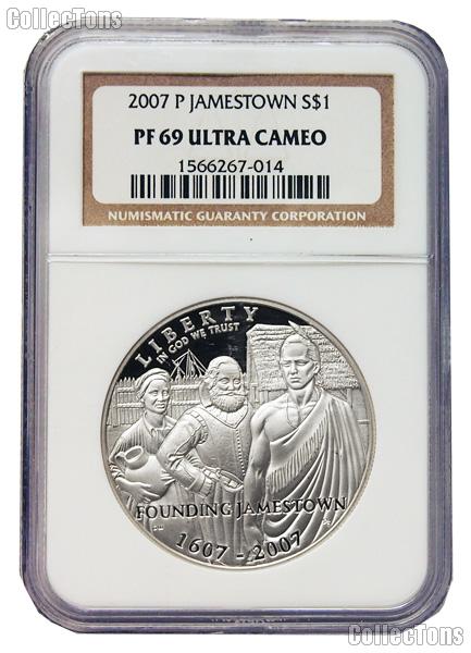 2007-P Jamestown 400th Anniversary Commemorative Proof Silver Dollar in NGC PF 69 Ultra Cameo
