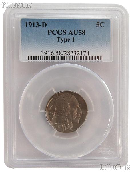 1913-D Type 1 Buffalo Nickel in PCGS AU 58