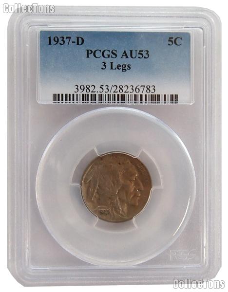 1937-D Buffalo Nickel Rare 3 Legged in PCGS AU 53 3 Legs