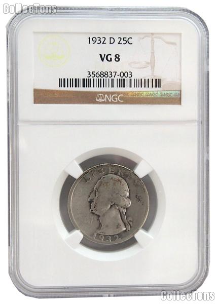 1932-D Washington Silver Quarter KEY DATE in NGC VG 8