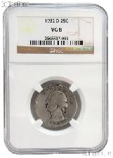 1932-D Washington Silver Quarter KEY DATE in NGC VG 8