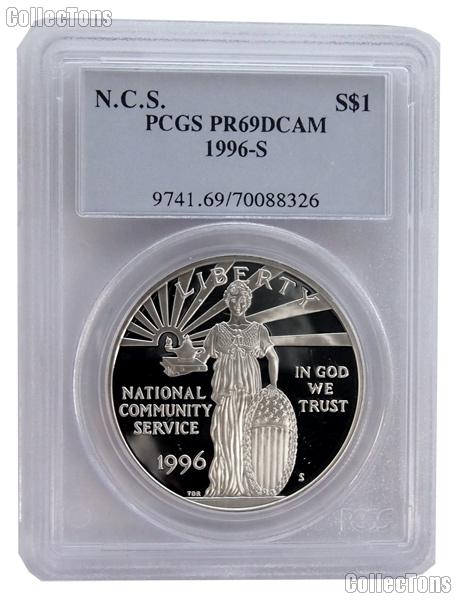 1996-S National Community Service Commemorative Proof Silver Dollar in PCGS PR 69 DCAM