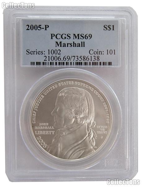 2005-P Chief Justice John Marshall Commemorative Uncirculated Silver Dollar in PCGS MS 69