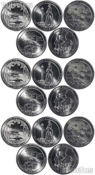 2013 National Park Quarters Complete Set P & D & S Uncirculated (15 Coins) NH, OH, NV, MD, SD