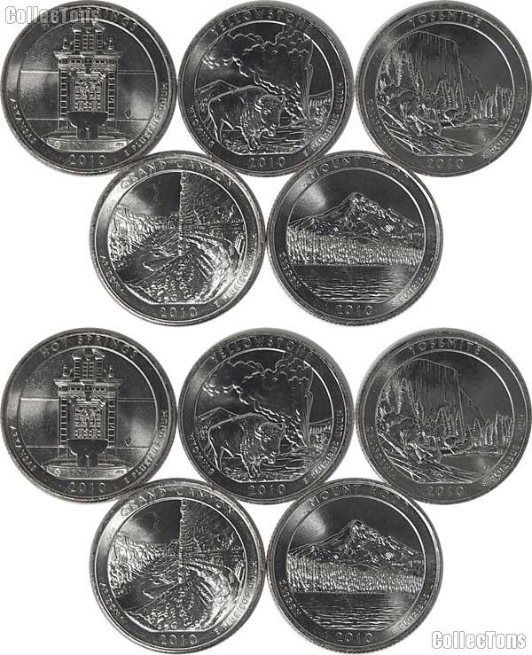 2010 National Park Quarters Complete Set P & D Uncirculated (10 Coins) AR, WY, CA, AZ, OR