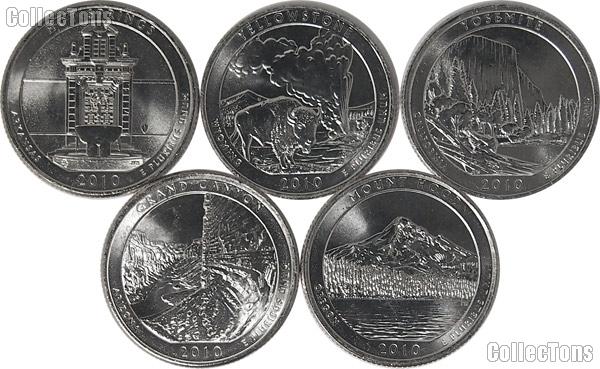 2010 National Park Quarters Complete Set Denver (D) Mint  Uncirculated (5 Coins) AR, WY, CA, AZ, OR