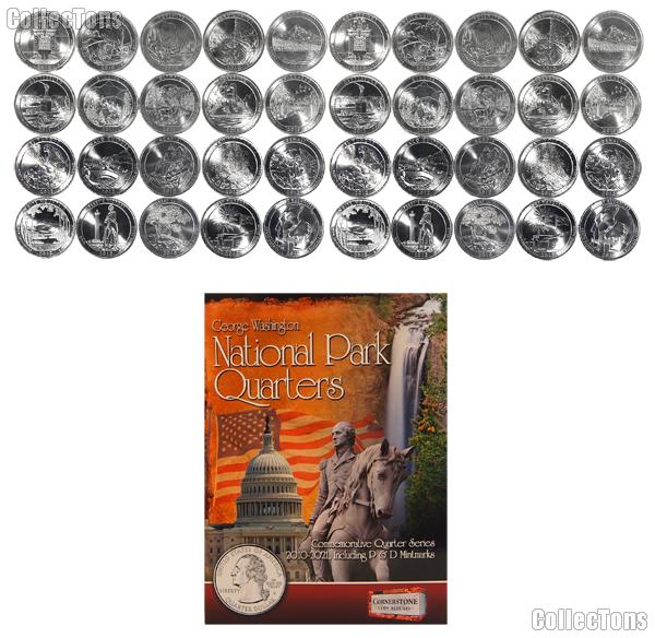 National Park Quarter Complete Set 2010-2013 P & D Quarters (40 Coins) with Cornerstone Album