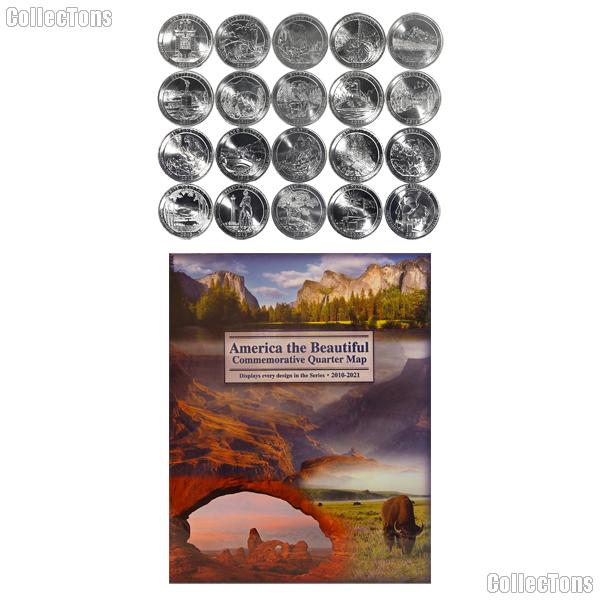 National Park Quarter Complete Set 2010-2014 (25 Coins) with Littleton Map