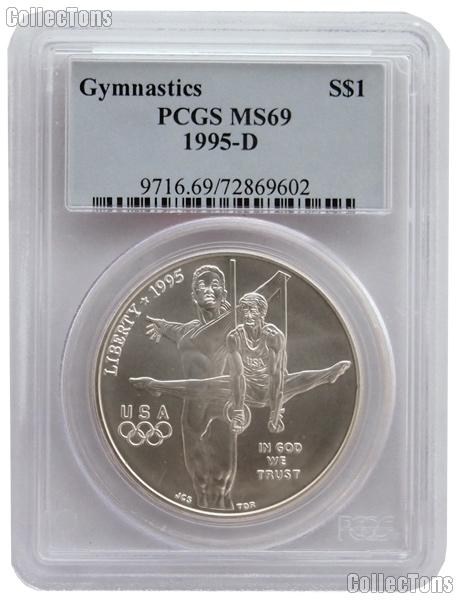 1995-D Gymnastics Atlanta XXVI Olympic Games Commemorative Uncirculated Silver Dollar in PCGS MS 69
