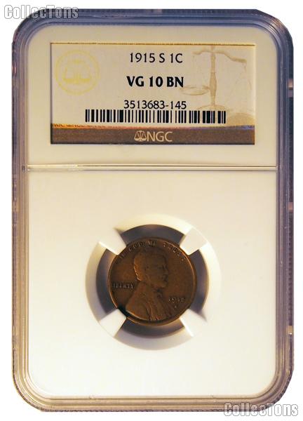 1915-S Lincoln Wheat Cent KEY DATE in NGC VG 10 BN (Brown)
