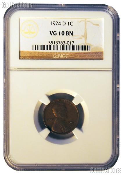 1924-D Lincoln Wheat Cent KEY DATE in NGC VG 10 BN (Brown)