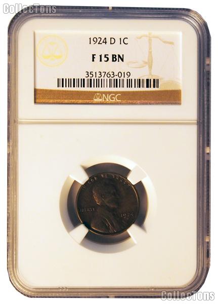 1924-D Lincoln Wheat Cent KEY DATE in NGC F 15 BN (Brown)