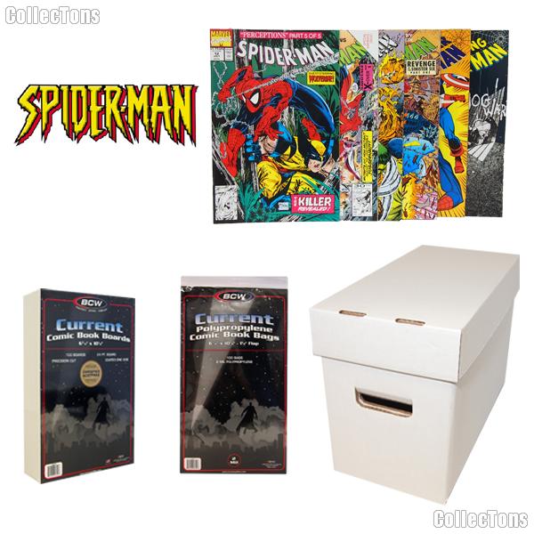 SPIDERMAN Comic Book Collecting Starter Set Kit with Box, Boards, Bags, and Comics