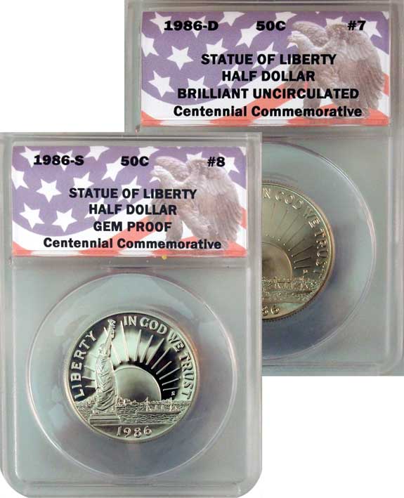 CollecTons Keepers #7 & #8: 1986 Statue of Liberty Centennial Commemorative Uncirculated and Proof Half Dollars Certified in Exclusive ANACS Holders