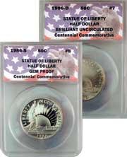 CollecTons Keepers #7 & #8: 1986 Statue of Liberty Centennial Commemorative Uncirculated and Proof Half Dollars Certified in Exclusive ANACS Holders