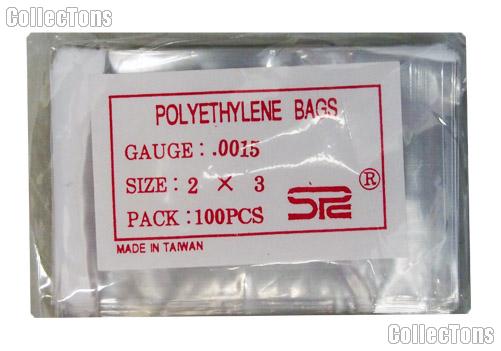 100 Pack of Large Poly Bags 2x3 1.5mil - Polyethylene Envelopes