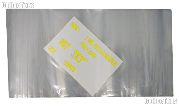 Small Zip Lock Bags 3x3 Pack of 100 Ziplock Coin Bags