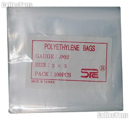 100 Pack of Poly Bags 3x3 2mil - Polyethylene Envelopes