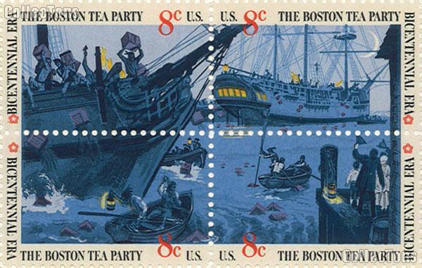 1973 Boston Tea Party - Bicentennial Era 8 Cent US Postage Stamp MNH Sheet of 50 Scott #1480 - #1483