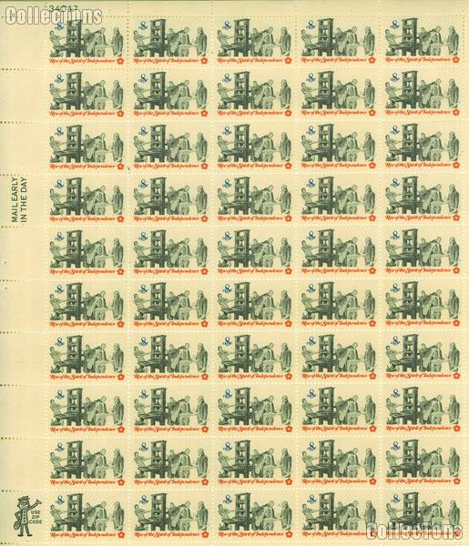 1973 Rise of the Spirit of Independence - Printers and Patriots Examining Pamphlet 8 Cent US Postage Stamp MNH Sheet of 50 Scott #1476