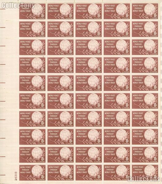 1959 World Peace Through World Trade 8 Cent US Postage Stamp MNH Sheet of 50 Scott #1129