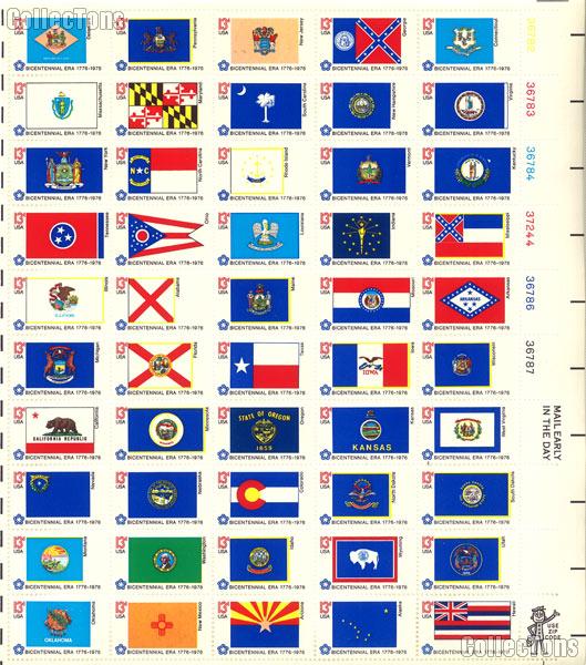 1976 Fifty State Flags 13 Cent US Postage Stamp MNH Sheet of 50 Scott #1633 - #1682