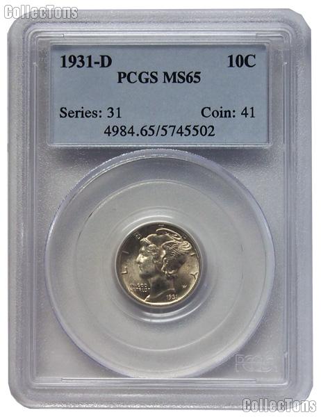 1931-D Mercury Silver Dime in PCGS MS 65