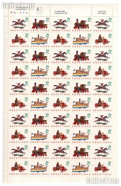 1992 Christmas Greetings Toys 29 Cent US Postage Stamp MNH Sheet of 50 Scott #2711- #2714
