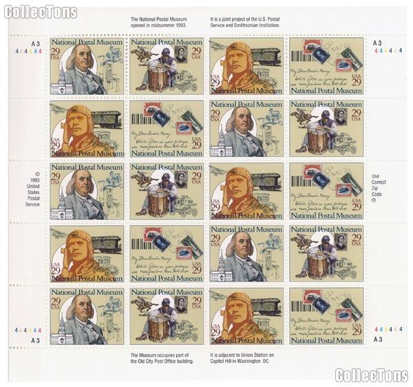 1993 National Postal Museum 29 Cent US Postage Stamp MNH Sheet of 20 Scott #2779 - #2782