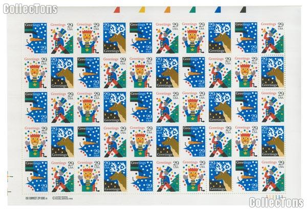 1993 Christmas Greetings 29 Cent US Postage Stamp MNH Sheet of 50 Scott #2791 - #2794