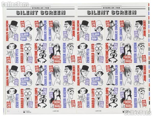 1994 Silent Screen Stars 29 Cent US Stamp MNH Sheet of 40 Scott #2819 - #2828