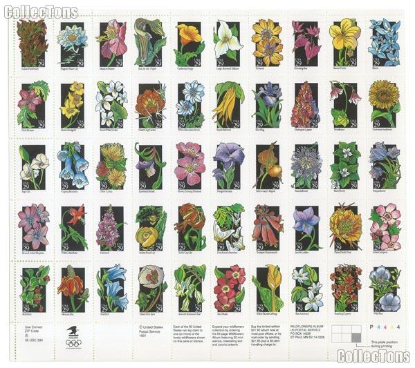 1992 Wildflowers of America 29 Cent US Postage Stamp MNH Sheet of 50 Scott #2647 - #2696