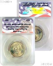 CollecTons Keepers #10: 2007 George Washington Golden Presidential Dollar Missing Edge Lettering Certified in Exclusive ANACS Brilliant Uncirculated Holder