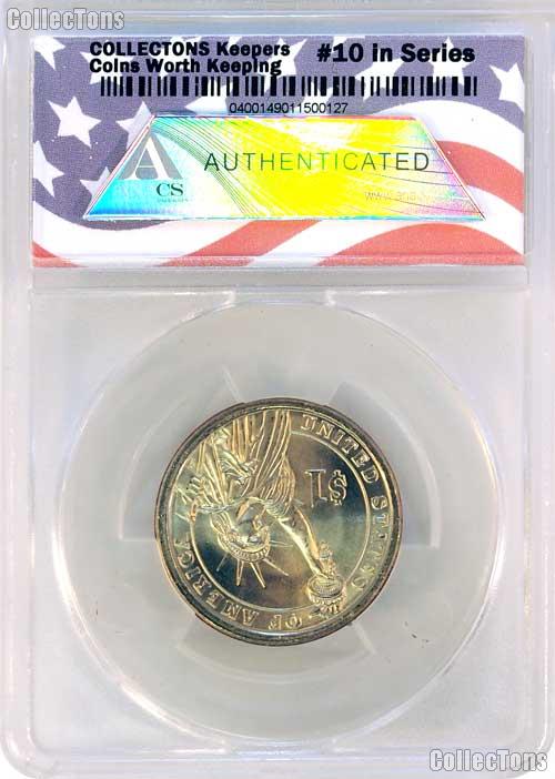 CollecTons Keepers #10: 2007 George Washington Golden Presidential Dollar Missing Edge Lettering Certified in Exclusive ANACS Brilliant Uncirculated Holder