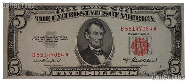Five Dollar Bill Red Seal Series 1953 US Currency CU Crisp Uncirculated