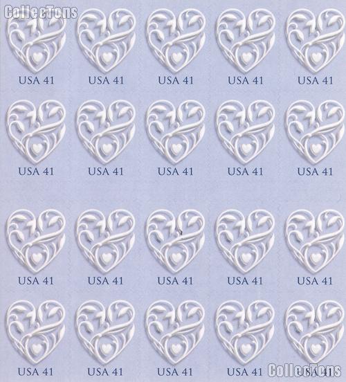 2007 United States Wedding Hearts 41 Cent US Postage Stamp Unused Sheet of 20 Scott #4151