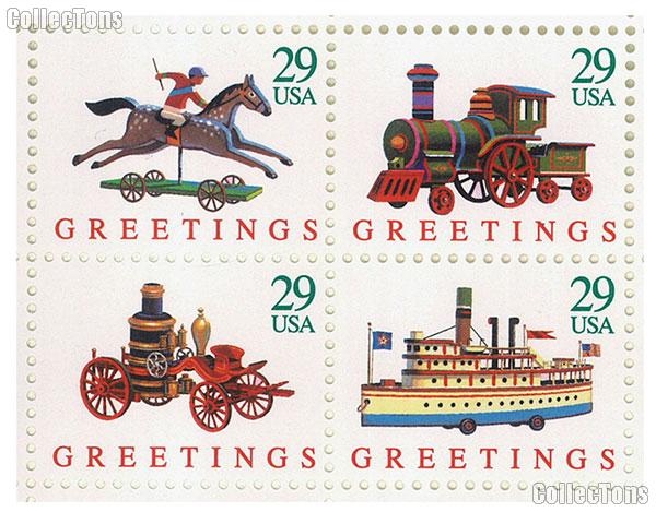 1992 Christmas Greetings Toys 29 Cent US Postage Stamp MNH Sheet of 50 Scott #2711- #2714