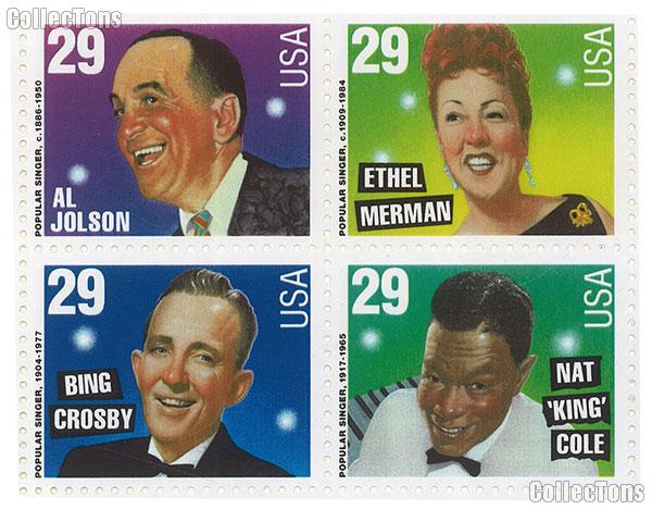 1994 Legends of American Music Series - Popular Singers 29 Cent US Postage Stamp MNH Sheet of 20 Scott #2849 - #2853