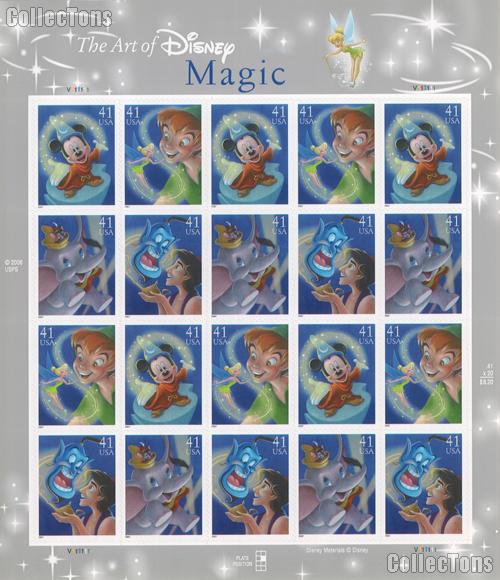 2007 United States Magic - Art of Disney 41 Cent US Postage Stamp Unused Sheet of 20 Scott #4192 - #4195