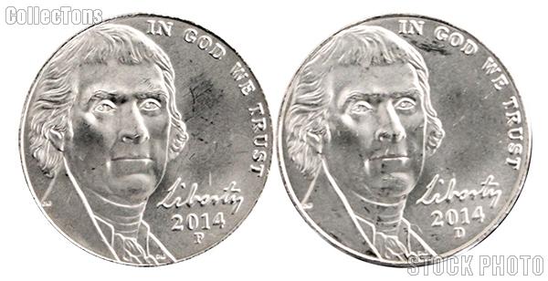 2014 P & D Jefferson Nickels Gem BU (Brilliant Uncirculated)