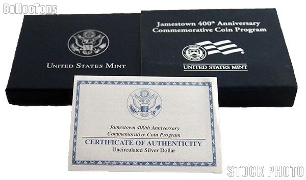2007-P Jamestown 400th Anniversary Commemorative Uncirculated Silver Dollar OGP Replacement Box and COA