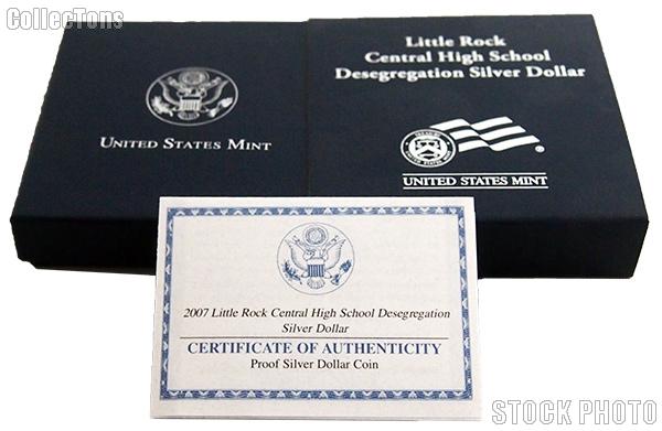 2007-S Little Rock Central High School Desegregation Commemorative Proof Silver Dollar OGP Replacement Box and COA