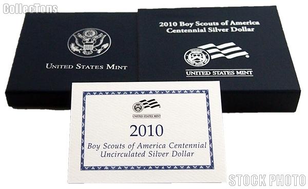 2010-P Boy Scouts of America Centennial Commemorative Uncirculated Silver Dollar OGP Replacement Box and COA