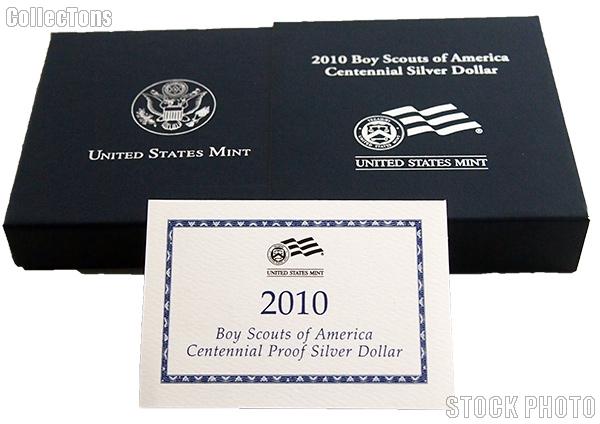 2010-P Boy Scouts of America Centennial Commemorative Proof Silver Dollar OGP Replacement Box and COA