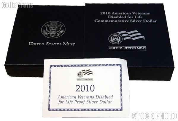 2010-W American Veterans Disabled for Life Commemorative Proof Silver Dollar OGP Replacement Box and COA