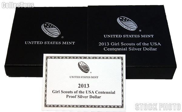 2013-S Girl Scouts of the USA Centennial Commemorative Proof Silver Dollar OGP Replacement Box and COA