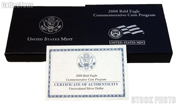 2008-S Bald Eagle Commemorative Uncirculated Silver Dollar OGP Replacement Box and COA