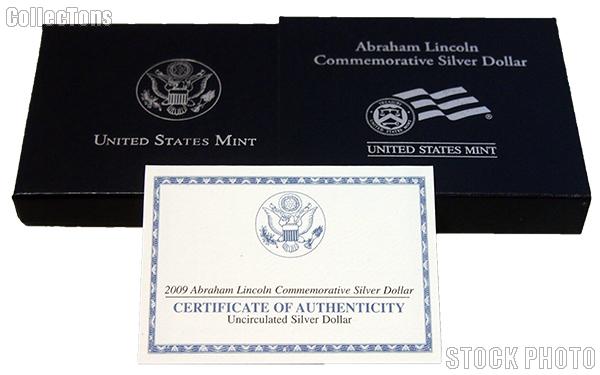 2009-P Abraham Lincoln Bicentennial Commemorative Uncirculated Silver Dollar OGP Replacement Box and COA