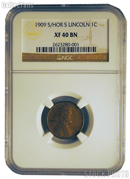 1909-S/HOR S Lincoln Wheat Cent KEY DATE in NGC XF 40 BN (Brown)